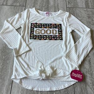 Ponytails Size 10-12,Ivory/cream,round neck,,long sleeves,asymmetric for girls